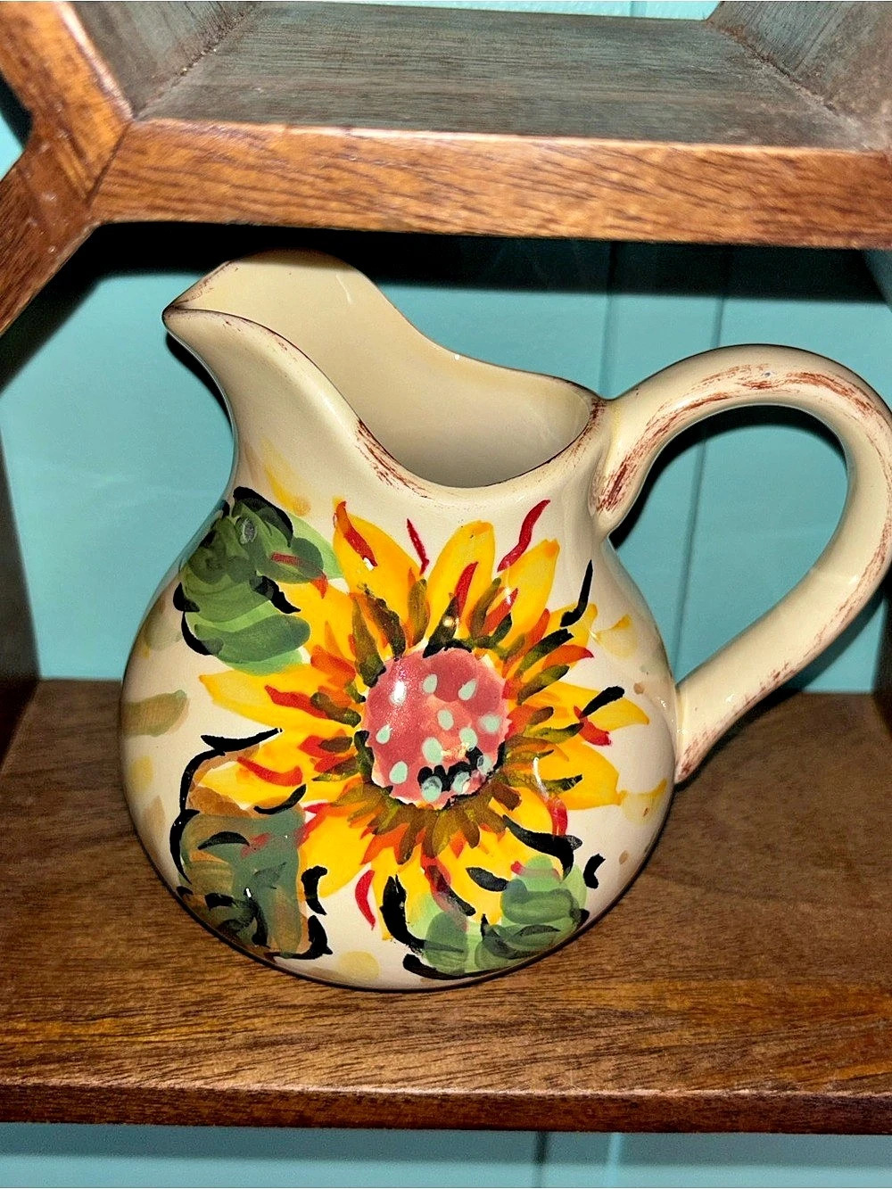 Vintage Occupato Sunflower pitcher Floral Ceramic Pitcher in Cream & Yellow